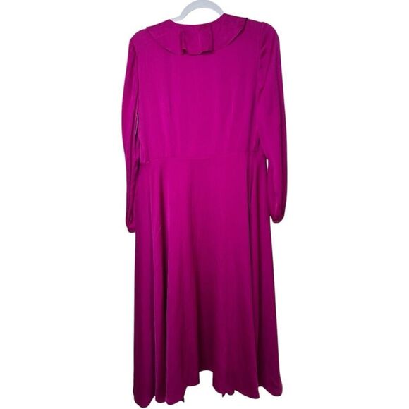 Milly Halley Fuschia Pink Faux-Wrap Satin Midi Dress Size 6 Ruffle Neiman Marcus - Picture 7 of 8